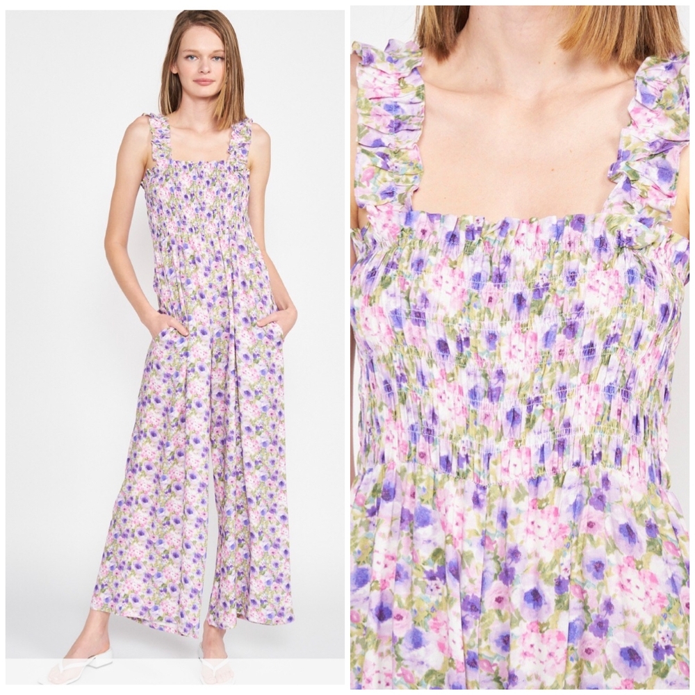 Jacquie The Label Lavender Floral Wide Leg Palazzo Jumpsuit